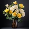 Realistic White And Yellow Roses In A Vase: Meticulous Photorealistic Soft Sculpture Still Life