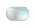 Realistic wide mirror for bathroom. Oval shaped reflective blurry surface. Wall glossy decoration. Minimalistic interior