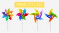 Realistic Wind Mill Toy Transparent Icon Set