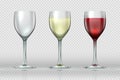 Realistic wine glasses. Wineglass with red and white wine for gourmets. 3D empty isolated glass cup on transparent Royalty Free Stock Photo