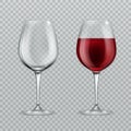 Realistic wineglass. Empty and with red wine wineglasses isolated glassware vector illustration Royalty Free Stock Photo