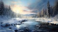 Realistic Winter Forest Scenery Wallpaper With Richly Colored Skies
