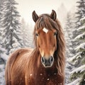 Realistic Winter Portrait Of A Morgan Horse With Long Hair