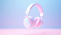Realistic wireless earphones of trendy color.3d pastel colored background headphone element. Realistic object for music