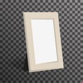 Realistic woden picture or photo frame mock up standing on transparent background.