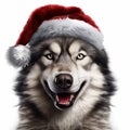 Realistic Wolf With Santa Hat - 3d Rendering And Illustration Royalty Free Stock Photo