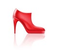 Realistic woman ankle boots, high heel shoes. Classic red female leather footwear, template icon
