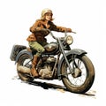 Realistic Woman On Motorcycle: Detailed American Propaganda Print