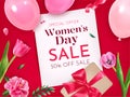 Realistic women day sale advertising composition background