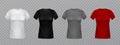 Realistic women t-shirts. 3d isolated female clothes templates. White, black, grey and red blank ladies shirts, front