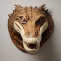 Realistic Wooden Alligator Head Wall Sculpture In Cream And Brown