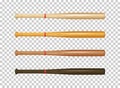 realistic wooden baseball bat icon set. Closeup isolated on transparent background. Design template