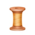 Realistic wooden bobbin, spools with yellow thread. Equipment for sewing, tailoring, needlework