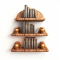 Realistic Wooden Bookcase Wall Sconce With Light Brown And Amber Shelves