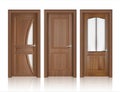 Realistic wooden doors design icon set in different styles