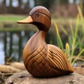 Realistic Wooden Duck Figurine With Nature-inspired Patterns