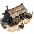 Realistic Wooden House Sketch: Hyper-detailed 2d Game Art