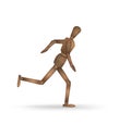 Realistic wooden marionette running isolated on the white background,