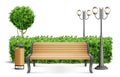 Realistic Wooden Park Bench Composition