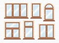 Realistic wooden plastic windows set