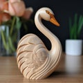 Realistic Wooden Swan Sculpture On Table - Multilayered Dimensional Design