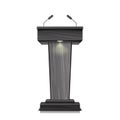 Realistic Wooden Tribune Isolated Vector. With Two Microphones. Dark Wooden Podium Stand Sign Rostrum. Illustration For