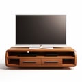 Realistic Wooden Tv Stand With Flat Screen Television