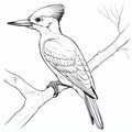 Realistic Woodpecker Coloring Page With Bold Outline