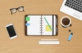 Realistic work desk organization top view Royalty Free Stock Photo