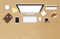 Realistic work desk organization top view with textured table Royalty Free Stock Photo