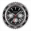 Realistic wristwatch face black steel chronograph luxury for men on white background vector