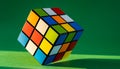 Realistic 3x3 RubikÃ¢â¬â¢s Cube Puzzle with Clean Colored Faces on Pure Green Background Royalty Free Stock Photo