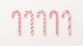 Realistic Xmas candy cane set isolated on white backdrop. Vector illustration