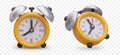 Realistic yellow alarm clock. Wake up symbol. Eight oclock. Set of icons for phone program, reminder Royalty Free Stock Photo