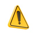 Yellow-black triangle warning sign, beware danger, hot, symbol sign, front view is slightly tilted to the side, 3d
