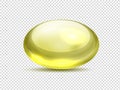 Realistic yellow capsule pills. Oil medicine vitamin, golden bubble with collagen. Vector vitamin A, E, D or fish oil Royalty Free Stock Photo