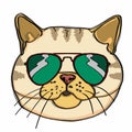 Realistic yellow cat head and sunglasses Royalty Free Stock Photo