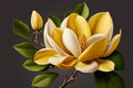 Realistic yellow magnolia. Beautiful spring flower. Generative AI