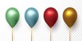 Realistic yellow, red and blue balloons on transparent background with shadow. Shine helium balloon for wedding, Birthday, parties Royalty Free Stock Photo