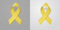 Realistic Yellow Ribbon on light and dark gray background. Childhood Cancer Awareness symbol in September. Template for Royalty Free Stock Photo