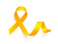 Realistic yellow ribbon. World childhood cancer awareness symbol, vector illustration. Royalty Free Stock Photo