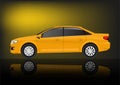 Realistic yellow sedan car side view