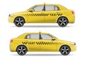 Realistic yellow Taxi car. Car mockup isolated on white. Taxi vector illustration Royalty Free Stock Photo