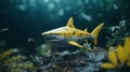 Realistic Yellow Toy Shark In Ocean - Highly Detailed Figure