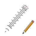 Realistic yellow wooden pencil with rubber eraser. Dot to dot game. Connect the dots by numbers and finish picture. Coloring Page