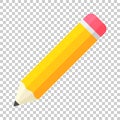 Realistic yellow wooden pencil with rubber eraser icon in flat s Royalty Free Stock Photo