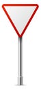 Realistic yield symbol. Upside down triangle road sign Royalty Free Stock Photo