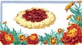 Frame flowers marigold cherry cake tab Royalty Free Stock Photo