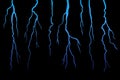 Realistick Lightning set on dark black background. Vector illustration