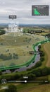Reality Visualization: Historical Landscape Transformation with Castle, River, and Field Data Overlaid on Countryside Royalty Free Stock Photo